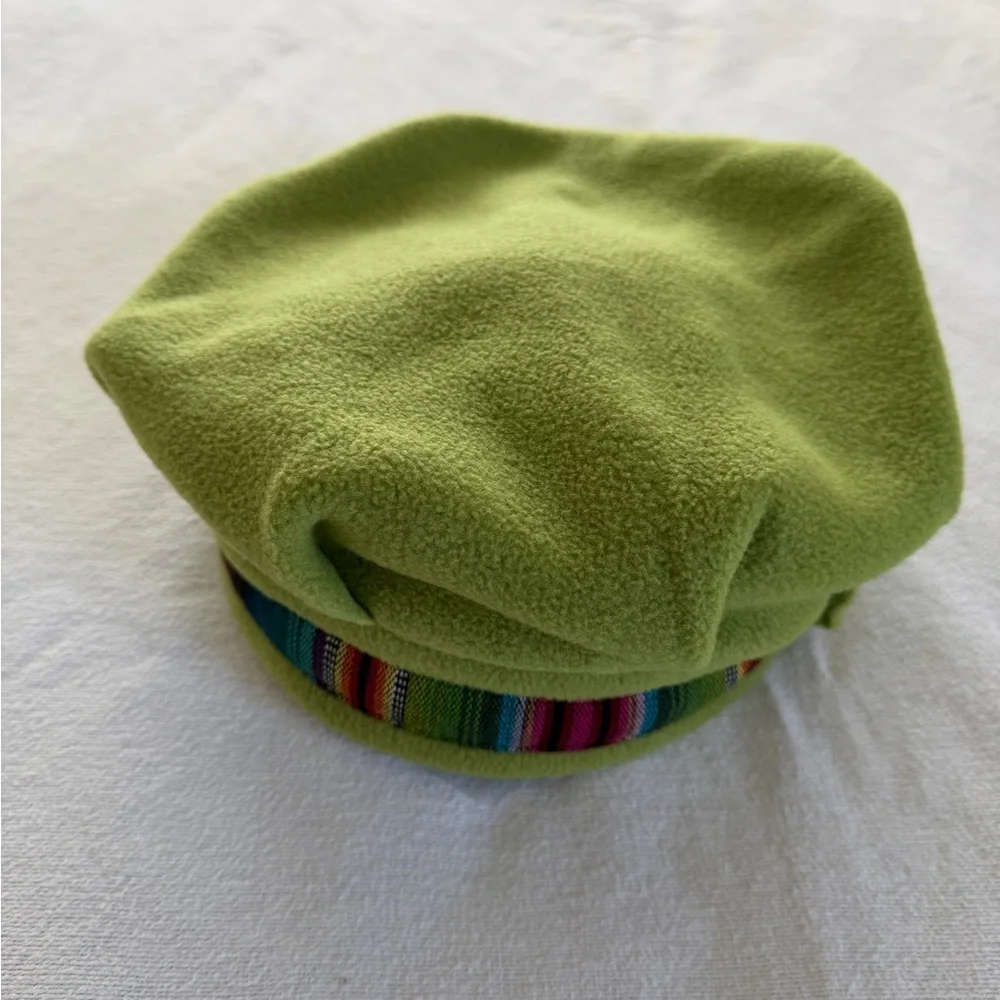 Lime‎ Green Wool Beret with Rainbow Trim Festival Fairy Grunge